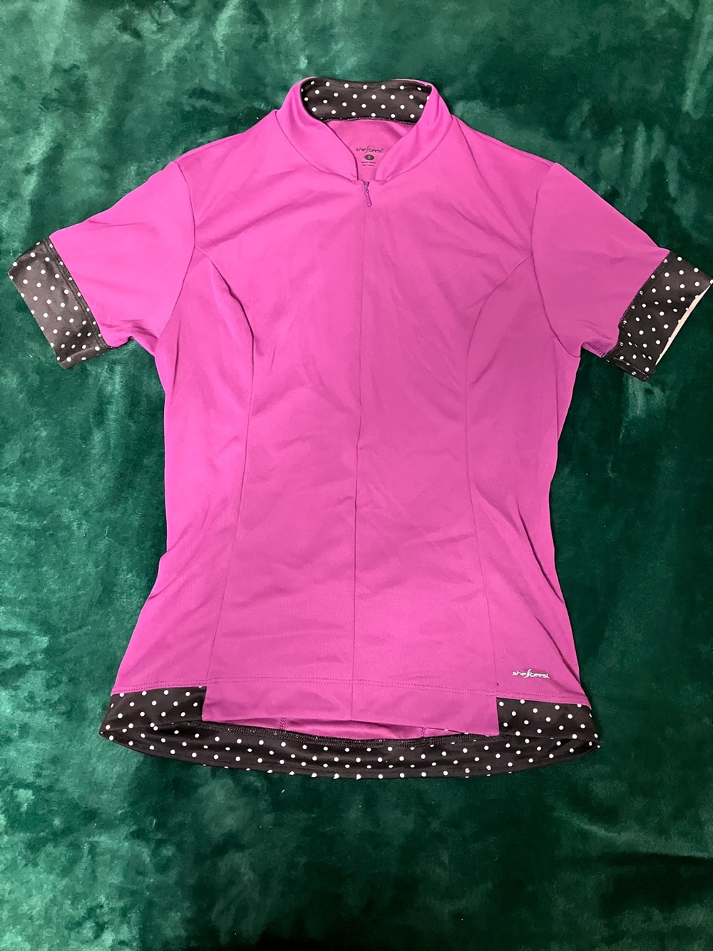 Shebeest Women's Magenta Cycling Jersey with Polka Dot Trim